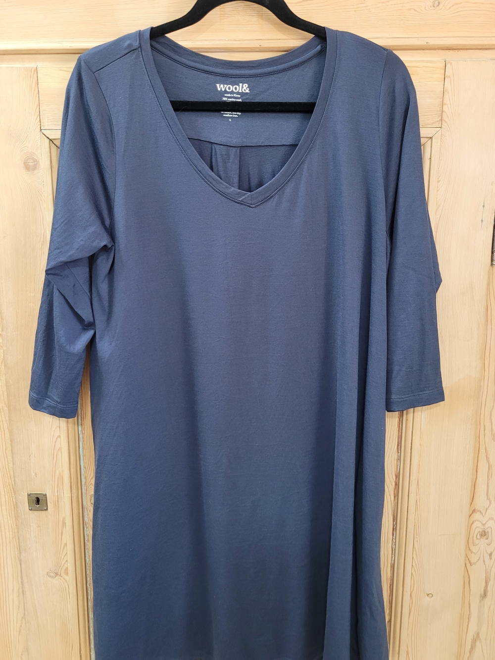 EUC Wool& Willow Swing Dress Women's sz L Navy Blue 3/4 Sleeve Mini Dress